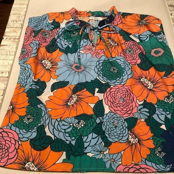 Ladies Floral THML sleevelesss blouse front tie size medium - Picture 1 of 6